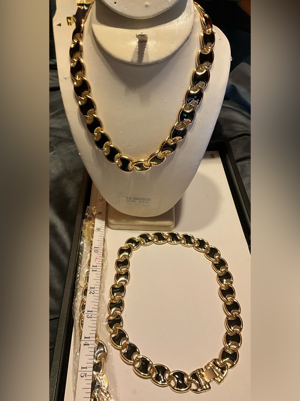 New geometric Gold & Black Link Chain Necklace Beau Defi Vintage 1980/90s NOS